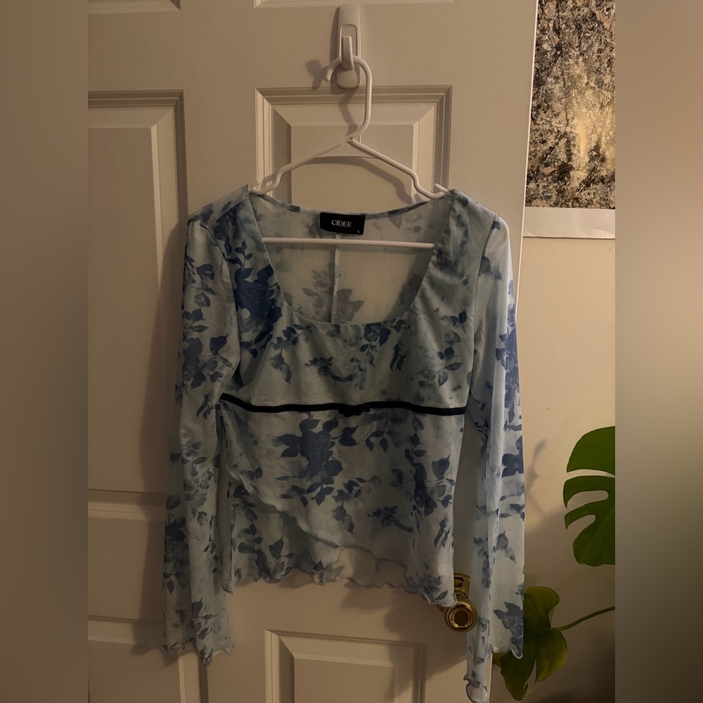 Cider Light Blue Floral Blouse